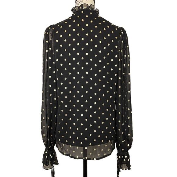Anthropologie Autres Filles black and gold polka dot flowy top, Size Small - Picture 2 of 5